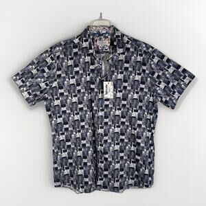 NWT 7 Downie St Mens 8 (3XL) Navy Blue Floral Cotton Short Sleeve Button Shirt